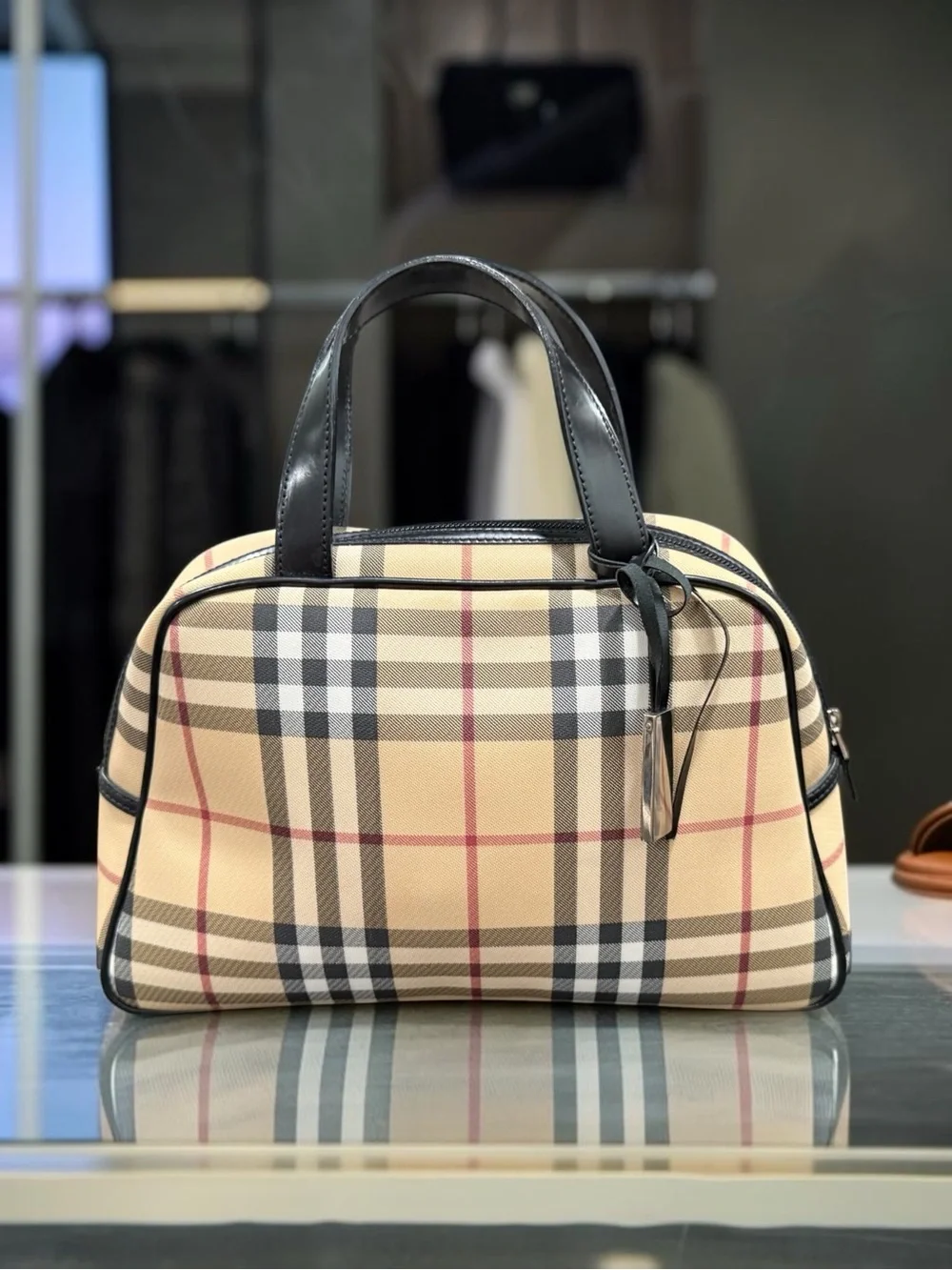 Burberry London Nova Check House Check Bowling Satchel Handbag